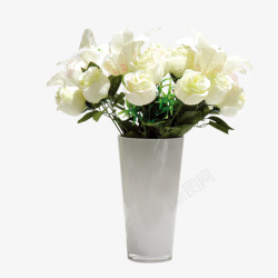 白色花瓶白色玫瑰高清图片