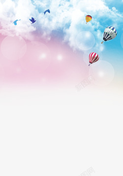 树木热气球天空炫彩天空背景高清图片