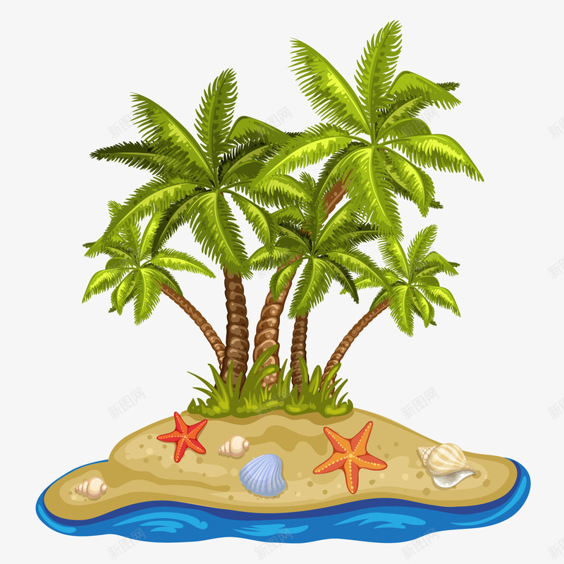 卡通夏日沙滩椰汁树png免抠素材_88icon https://88icon.com 卡通 夏日 椰汁树 沙滩 海星 装饰