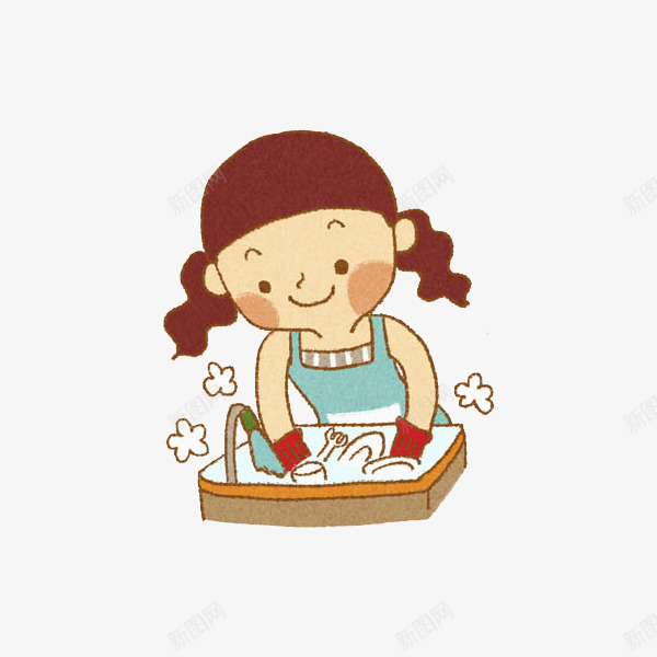 洗碗的女孩png免抠素材_88icon https://88icon.com 勤快的 卡通 可爱的 小女孩 水池 洗碗 皮手套