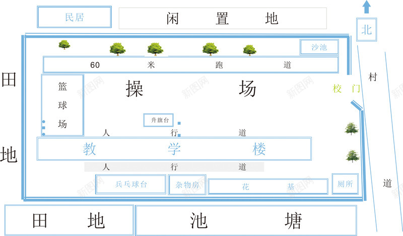 小学平面png免抠素材_88icon https://88icon.com 小学平面设计图 平面图 操场 有树