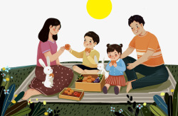 传统中秋节一家人团聚中秋节快乐插画高清图片