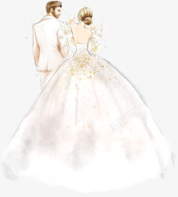 白裙手绘结婚情侣人物高清图片