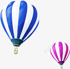 飘扬在天空的蓝紫热气球素材