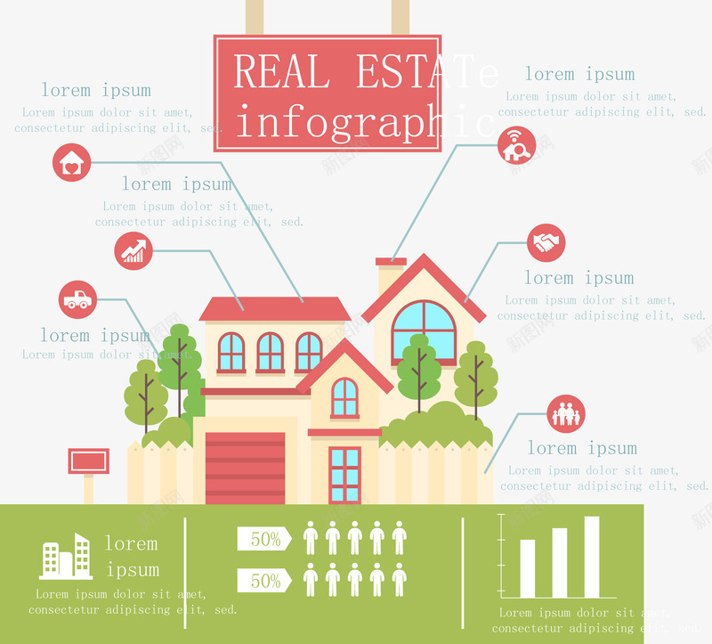 创意不动产信息图矢量图ai免抠素材_88icon https://88icon.com 信息图 创意 房屋 绿色 矢量图