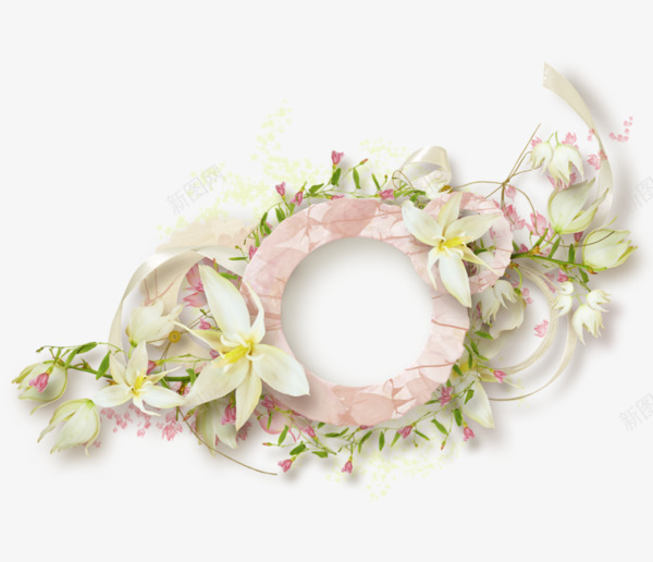 白色花装饰圆形相框png免抠素材_88icon https://88icon.com 儿童相册 圆形相框 白色花 相册 粉色花 边框