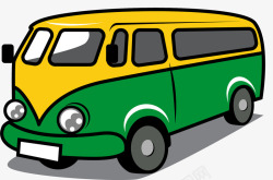 黄绿色卡通巴士矢量图素材
