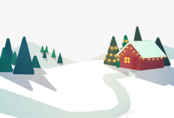 雪中的树木和房屋图案素材
