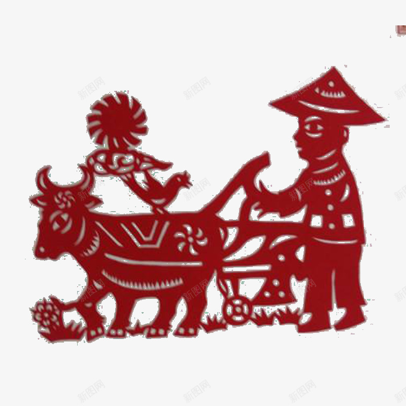 农耕剪纸png免抠素材_88icon https://88icon.com 农民剪纸 农耕剪纸 农耕文化 小鸟在牛身上 播种剪纸 春种剪纸 牛剪纸 犁田剪纸