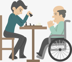 老年康复医疗卡通下象棋人物插画高清图片