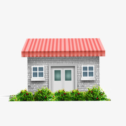 门前长草的红屋顶房子素材