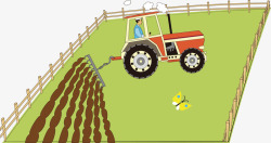 卡通正在耕地的拖拉机素材