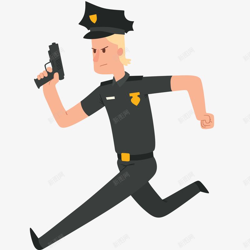 拿枪奔跑的警察插画矢量图ai免抠素材_88icon https://88icon.com 免抠PNG 公安 拿枪奔跑的警察插画 枪 正义 矢量警官 警官 矢量图