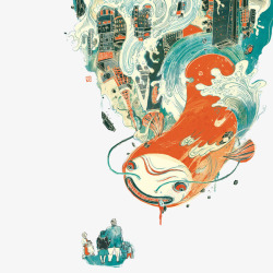 抽象插画香港建筑群相结合素材