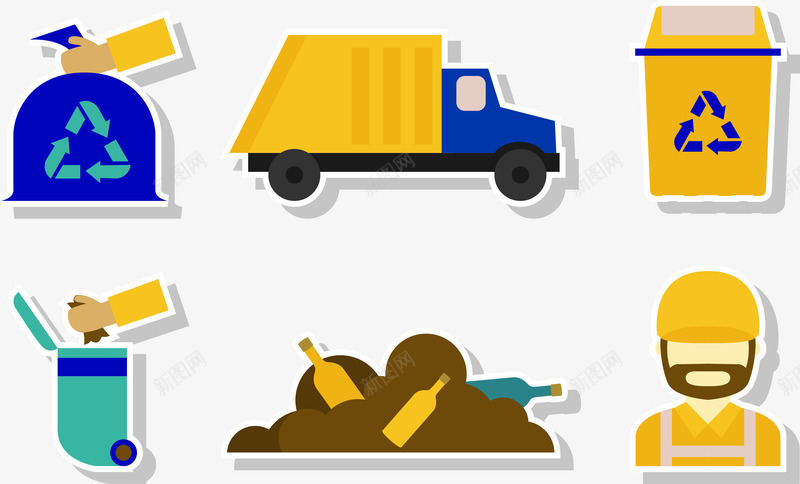 处理垃圾卡通png免抠素材_88icon https://88icon.com 保护环境 垃圾处理 循环利用 环卫工人 环卫车