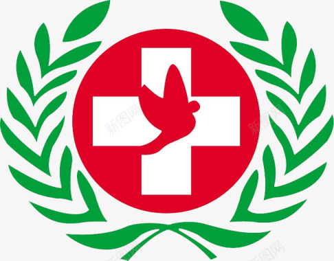 红色爱心带红色白鸽的红十字会标识图标图标
