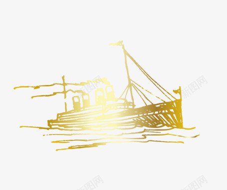 金色卡通手绘帆船图标图标
