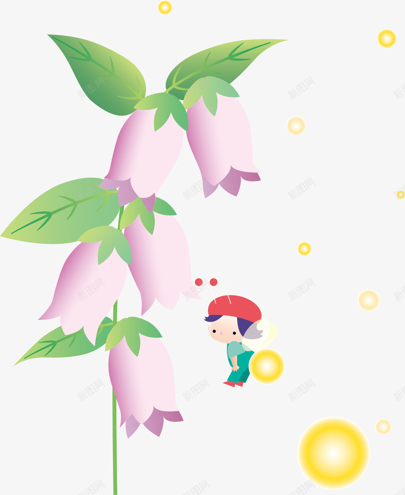 钟花精灵矢量图ai免抠素材_88icon https://88icon.com 绿叶 花精灵 钟花 矢量图