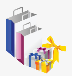 扁平化购物袋与礼物盒素材