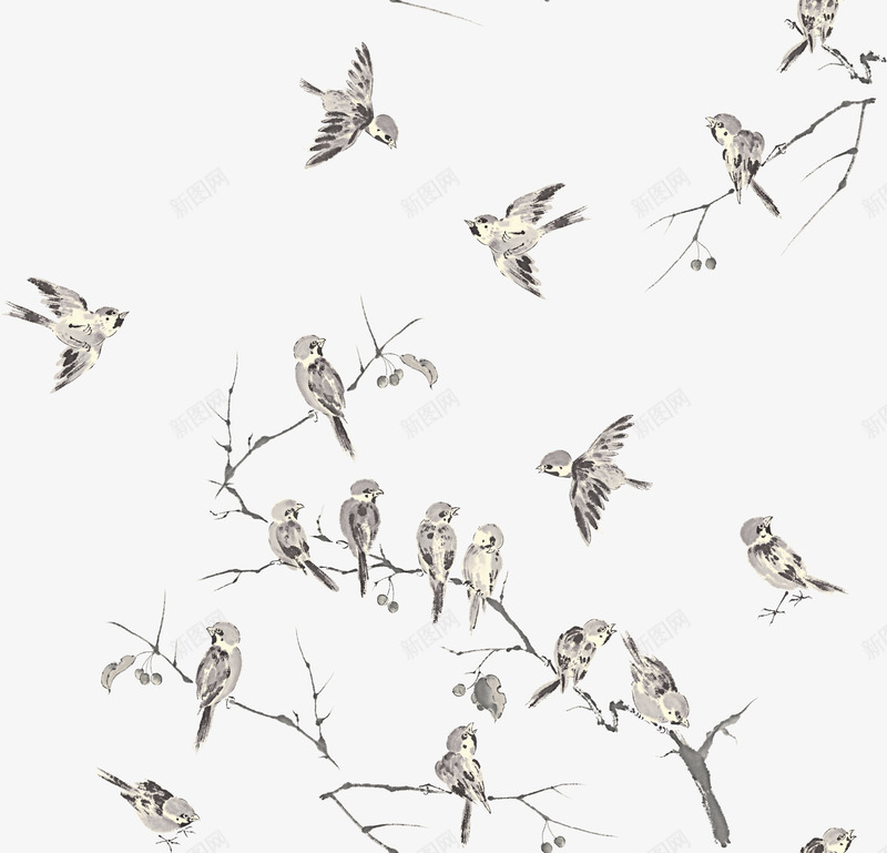 站在书上的一群小鸟png免抠素材_88icon https://88icon.com 小鸟 树枝 水墨画 飞翔的小鸟
