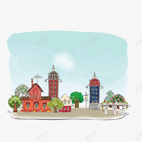 卡通背景房子楼房蓝天png免抠素材_88icon https://88icon.com 卡通背景 房子 楼房 蓝天