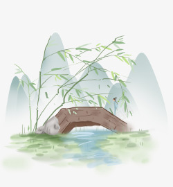 水墨小桥中国风手绘水墨风景山水徽派建筑59高清图片