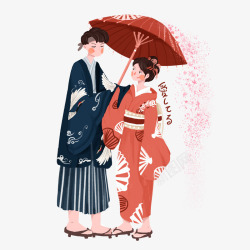 日本和服美女手绘日本和服情侣元素高清图片