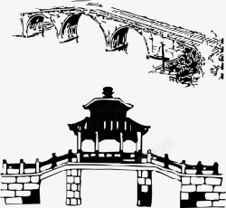 平面桥素材中国风桥梁亭子高清图片