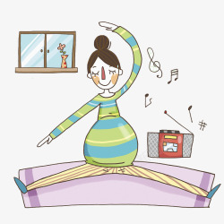 孕妇听音乐练瑜伽放松心情素材