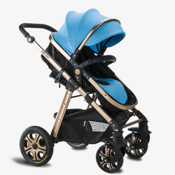 水彩母婴用品产品实物蓝色婴儿推车高清图片