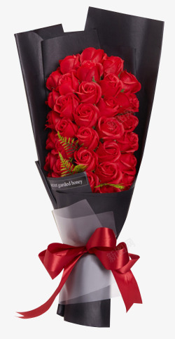 红绸丝带大红玫瑰花高档花束高清图片