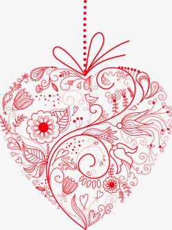 红色爱心花朵线条七夕情人节素材