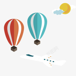 扁平化旅游热气球和云高清图片