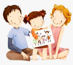 妈妈和宝宝卡通手绘小清新亲子游高清图片