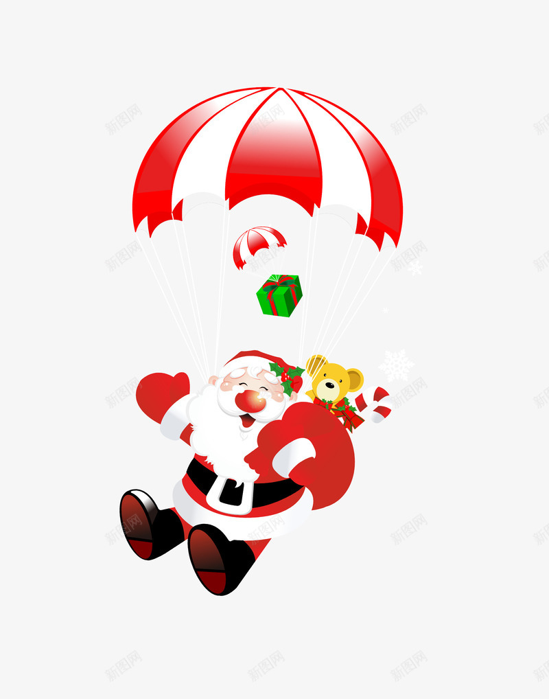 圣诞老人乘坐降落伞png免抠素材_88icon https://88icon.com 圣诞老人 圣诞节 礼物盒 降落伞