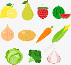 扁平化爱心素材蔬菜水果元素矢量图高清图片