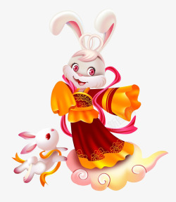 手绘质感玉兔仙女中秋节素材