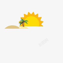 阳光沙滩棕榈树卡通插画素材