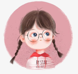 戴眼镜的女孩手绘卡通头像麻花辫高清图片