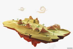 黄色浮空岛卡通模型素材