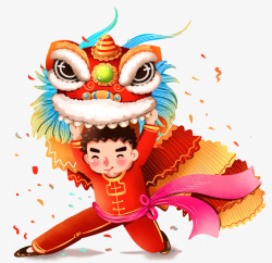 新年春节习俗舞狮子喜庆气氛右素材