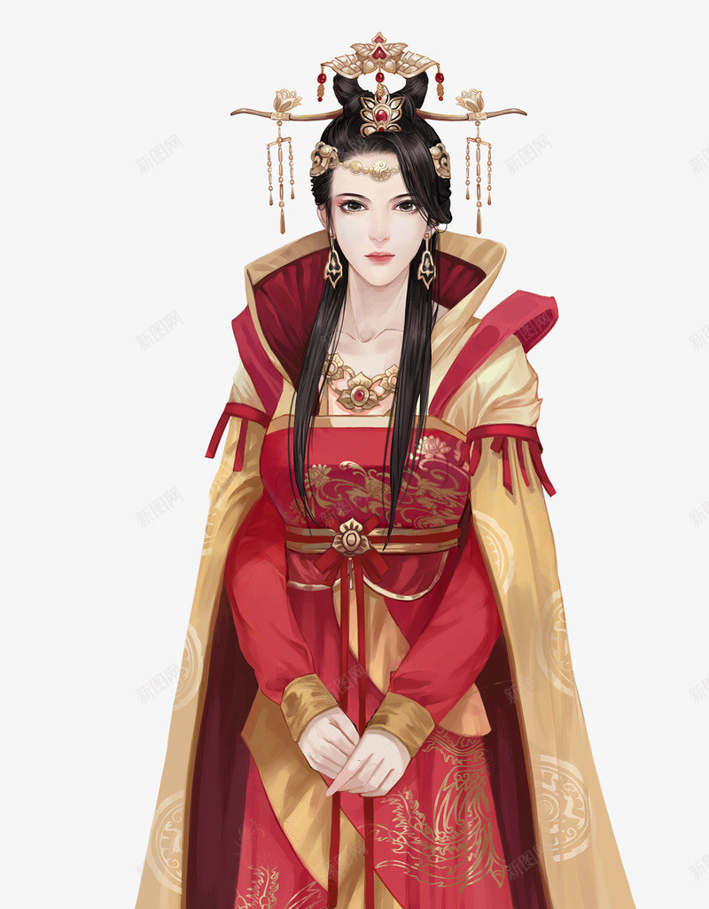 红衣端庄美女古风手绘png免抠素材_88icon https://88icon.com 古风 端庄 红衣 美女