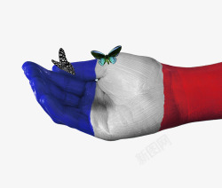 法国国旗手绘蝴蝶图案素材