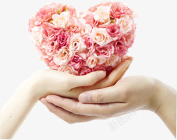 粉色的比心手势粉色玫瑰花环爱心手势母亲节高清图片