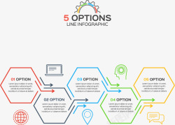 几何组合类五部流程图矢量图高清图片