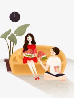 长椅情侣手绘卡通手绘夏季情侣插画高清图片