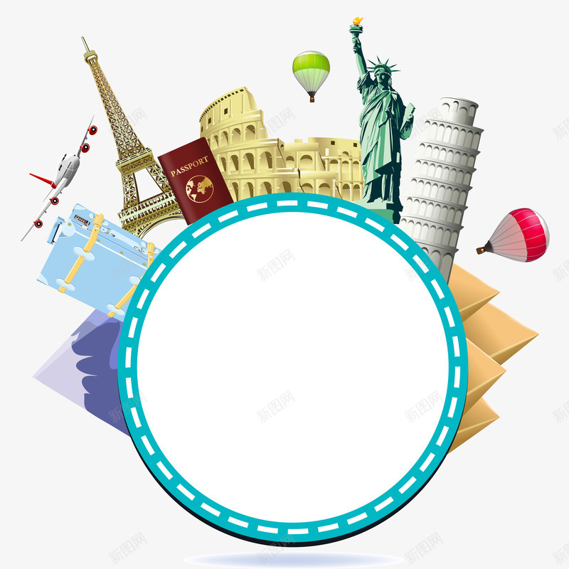 旅游主题元素png免抠素材_88icon https://88icon.com 古建筑 签证 飞机