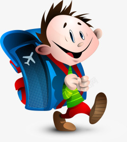 背着包的男孩卡通背着大书包的男孩六一儿童节主题高清图片