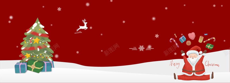 圣诞老人圣诞树红色海报背景背景