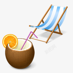 椅子素材源文件卡通沙滩椅子和椰子高清图片